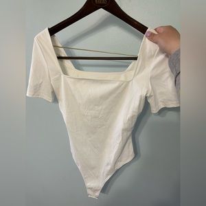 White short sleeve thong bodysuit